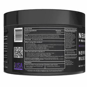 Neuropasil cream jar with drug facts and ingredients label, highlighting menthol and urea for pain relief and hydration.
