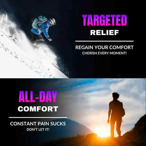 Targeted relief and all-day comfort benefits of Neuropasil Nerve Pain & Muscle Cream shown with active lifestyle imagery.
