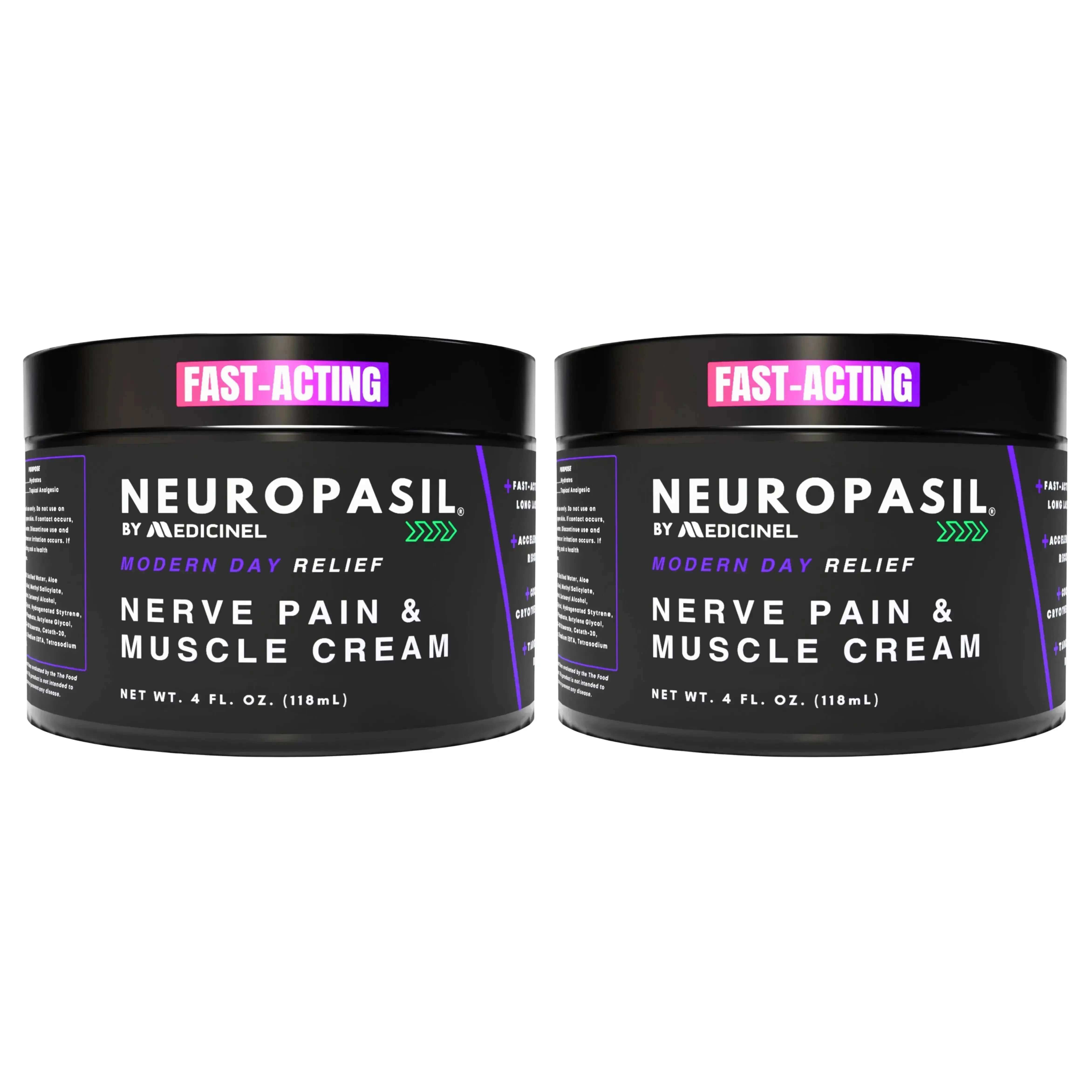 Nerve Pain Relief & Muscle Cream 4 Oz (Pack of 2) - Neuropasil jars for fast-acting topical pain relief in health care category.