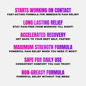 Neuropasil cream benefits list including fast-acting, long-lasting, non-greasy, and maximum strength formula for daily use.