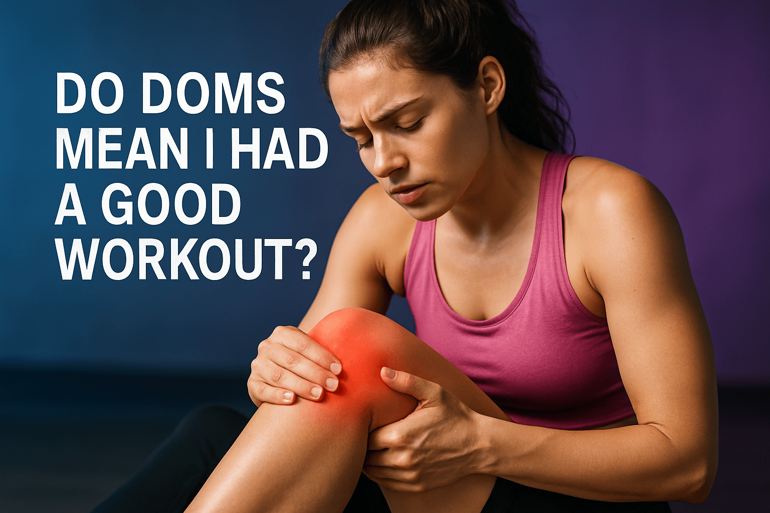 Woman with sore knee wondering if DOMS means a good workout