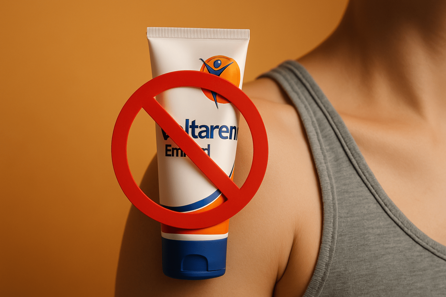 Voltaren Emulgel with no symbol on shoulder, highlighting usage warning