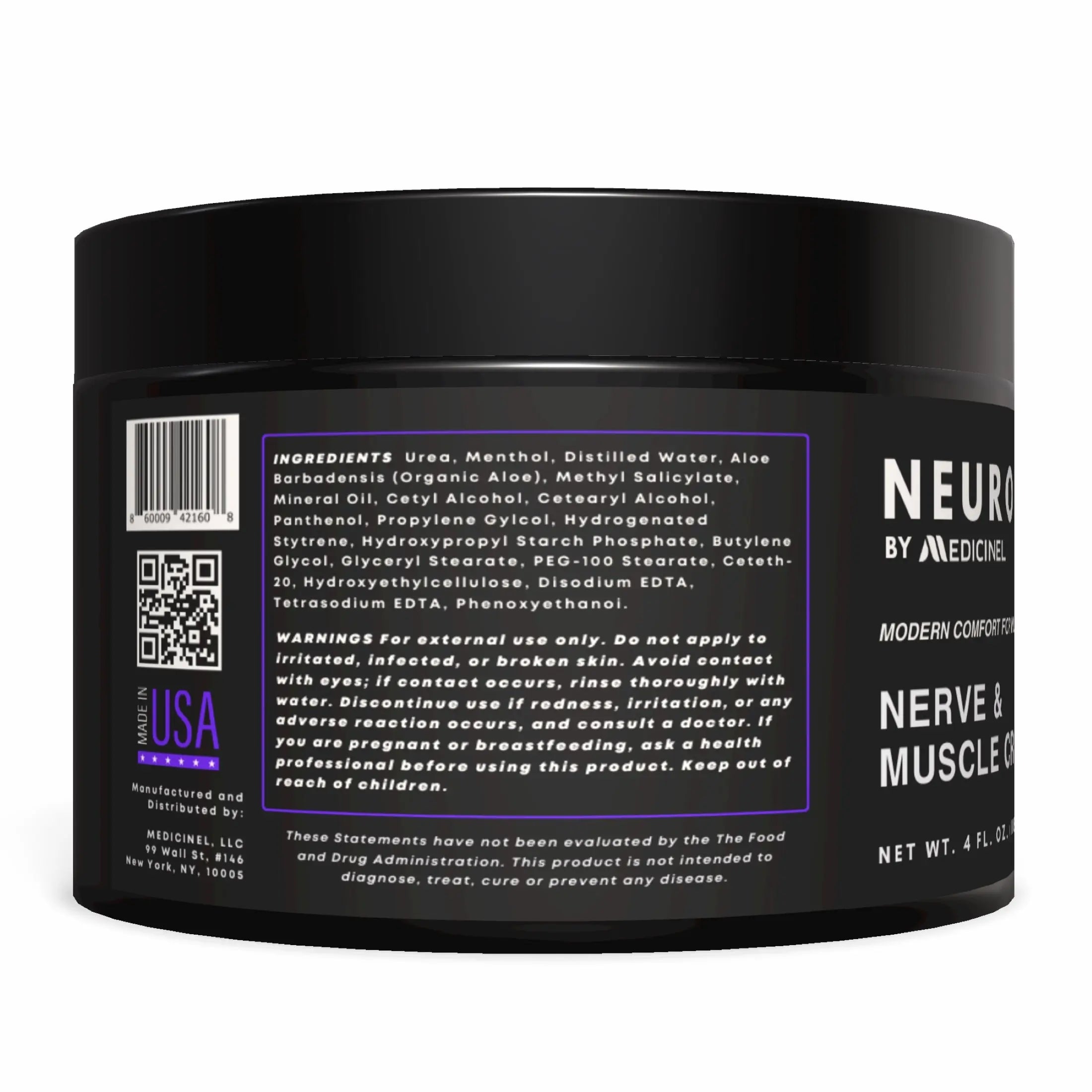 Neuropasil Cream ingredients and safety warnings on product label. Made in USA topical pain relief for arthritis, neuropathy, and muscle aches.