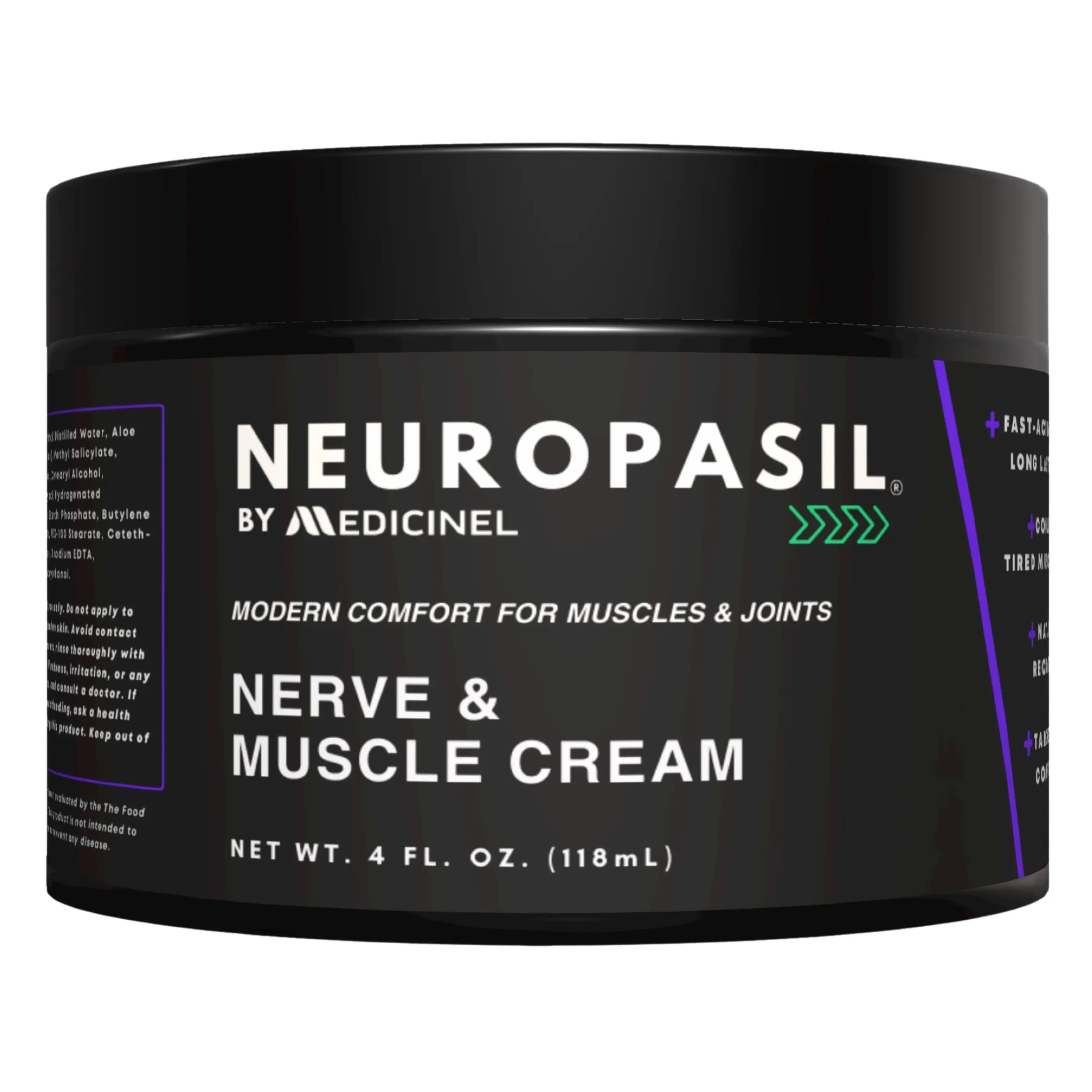 Neuropasil Nerve & Muscle Relief Cream 4 oz jar for sciatica, arthritis, and neuropathy pain. Fast-acting topical pain relief for joints and muscles.