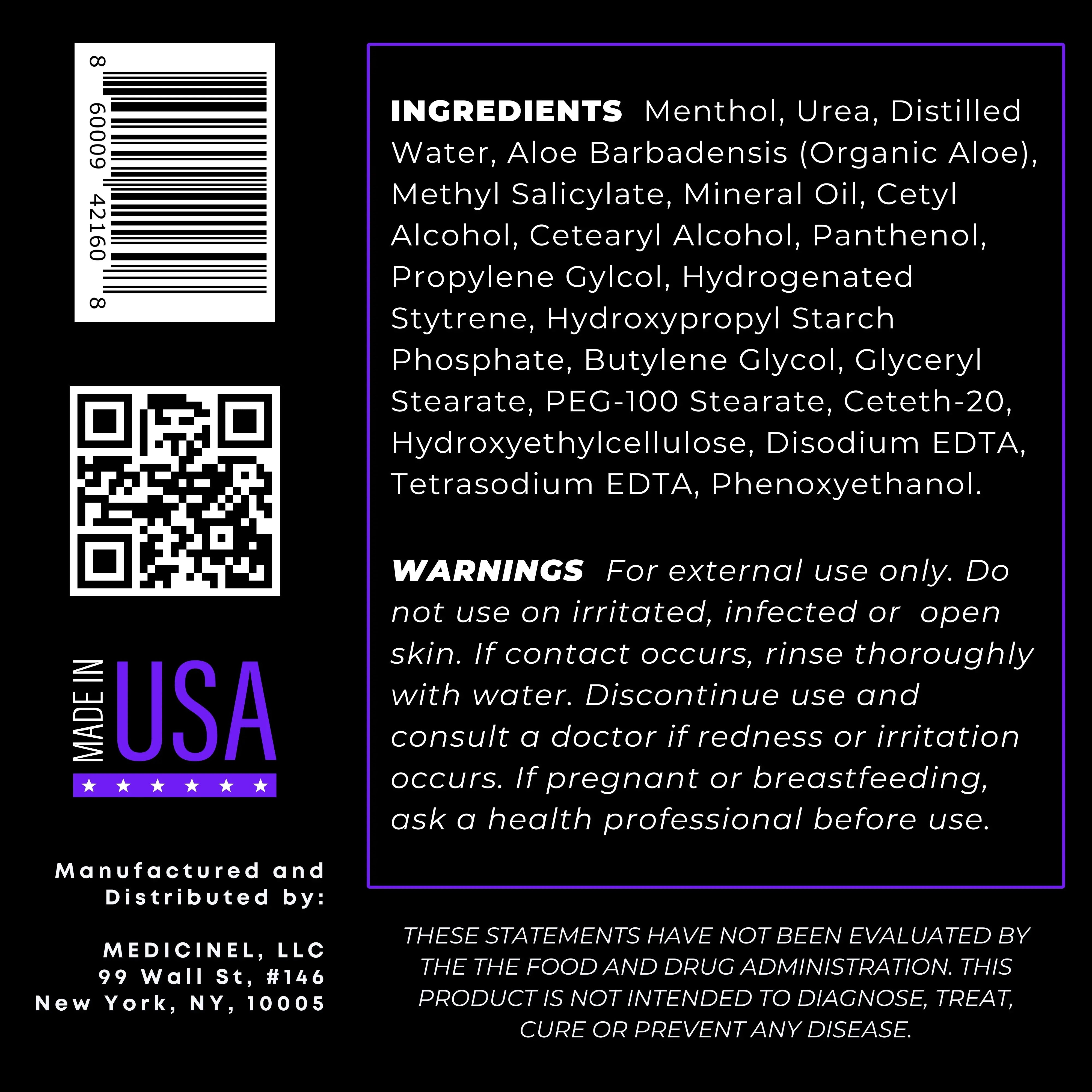 Close-up of Neuropasil Cream ingredients list including menthol, urea, and aloe vera. Includes usage warnings and manufacturer details.