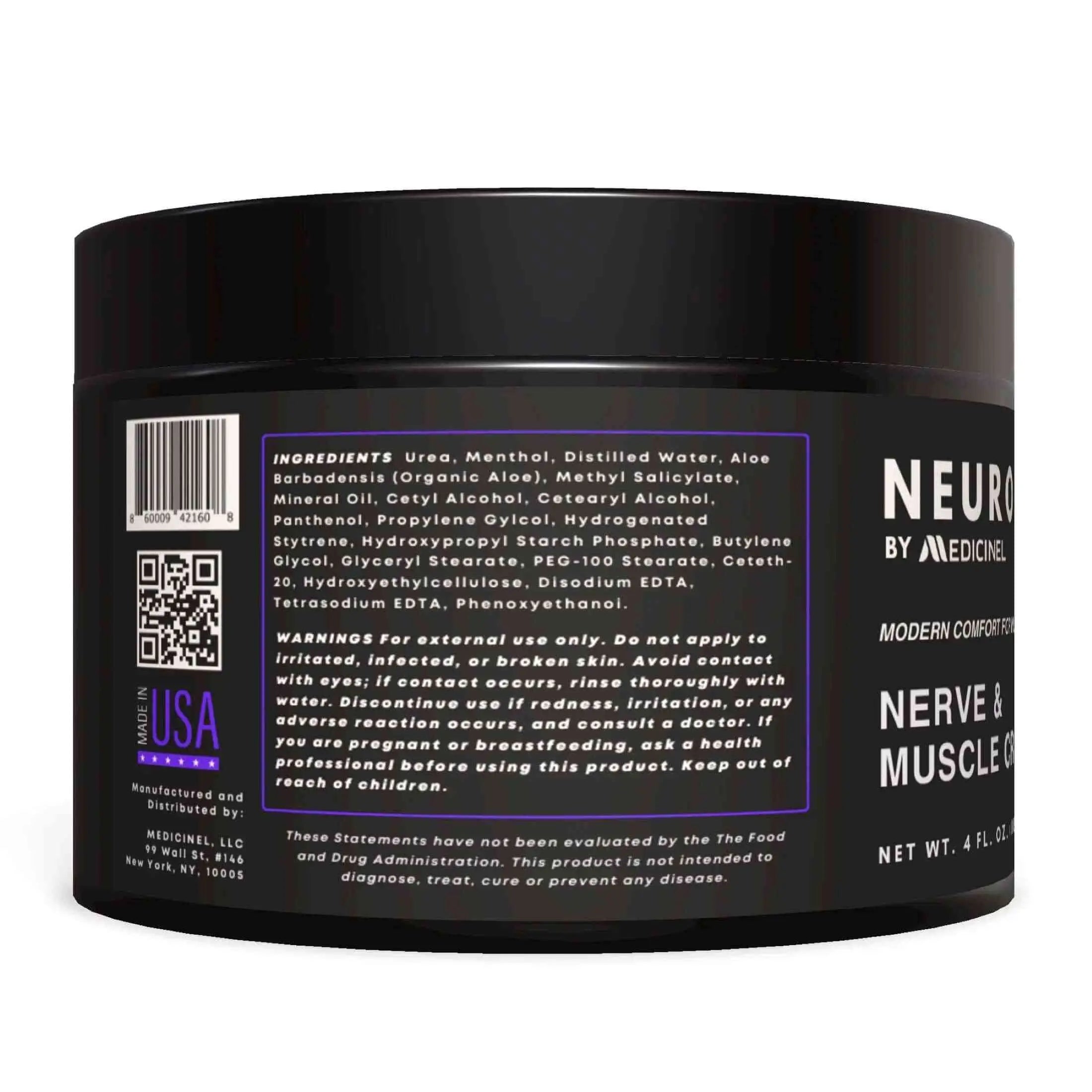 Neuropasil Cream ingredients and safety warnings on product label. Made in USA topical pain relief for arthritis, neuropathy, and muscle aches.