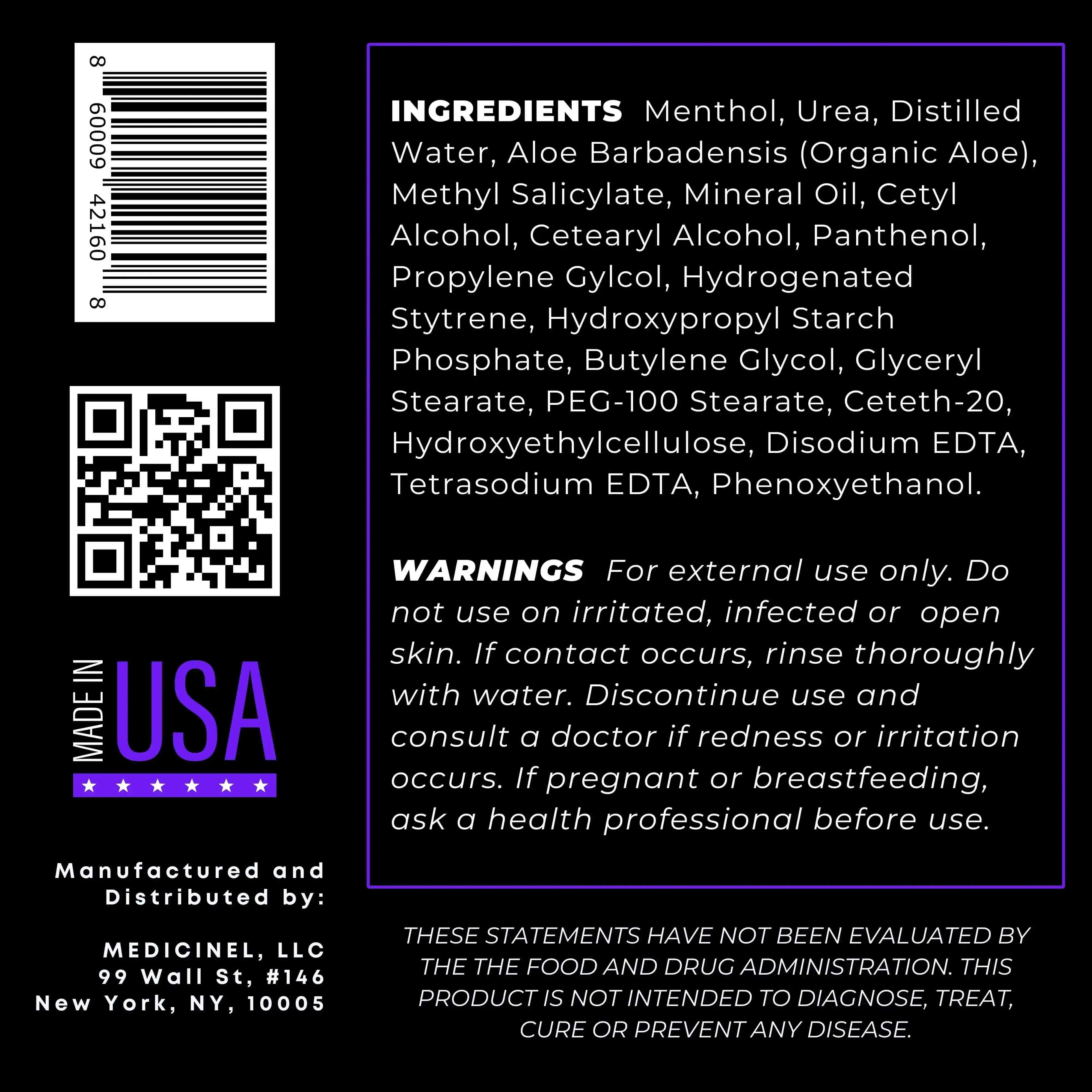 Close-up of Neuropasil Cream ingredients list including menthol, urea, and aloe vera. Includes usage warnings and manufacturer details.